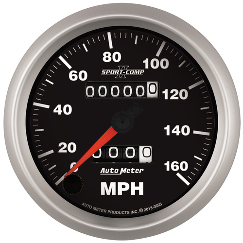 Autometer Gauge, Sport-Comp II, Speedometer, 3 3/8 in, 160mph, Mechanical, Each