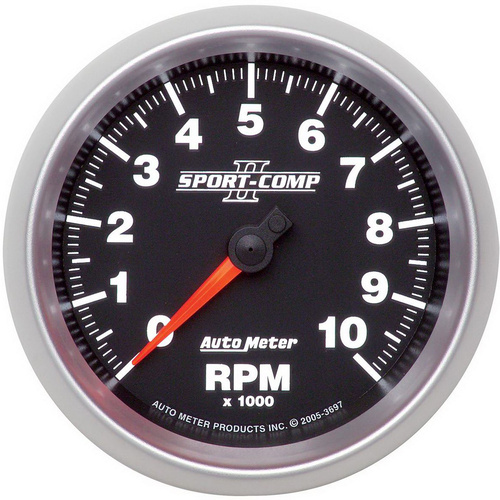 Autometer Gauge, Sport-Comp II, Tachometer, 3 3/8 in., 0-10K RPM, In-Dash, Analog, Each