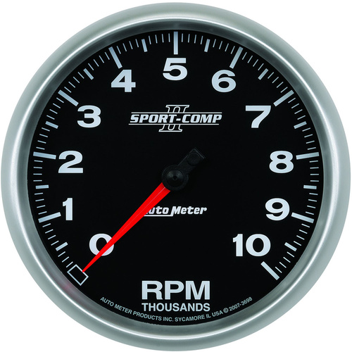 Autometer Gauge, Sport-Comp II, Tachometer, 5 in., 0-10K RPM, In-Dash, Analog, Each