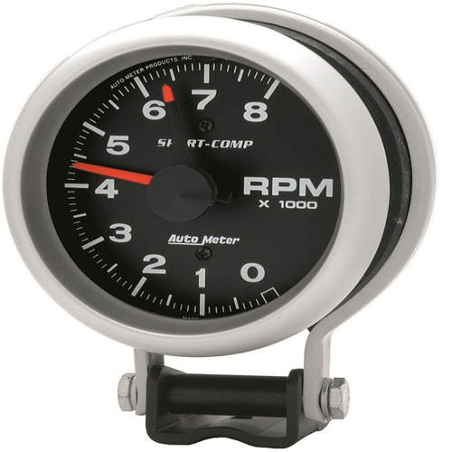 Autometer Gauge, Sport-Comp, Tachometer, 3 3/4 in., 0-8K RPM, Pedestal w/ Red LINE, Each