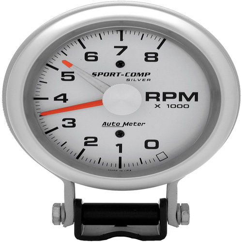 Autometer Gauge, Ultra-Lite, Tachometer, 3 3/4 in., 0-8K RPM, Pedestal w/ Red LINE, Analog, Each