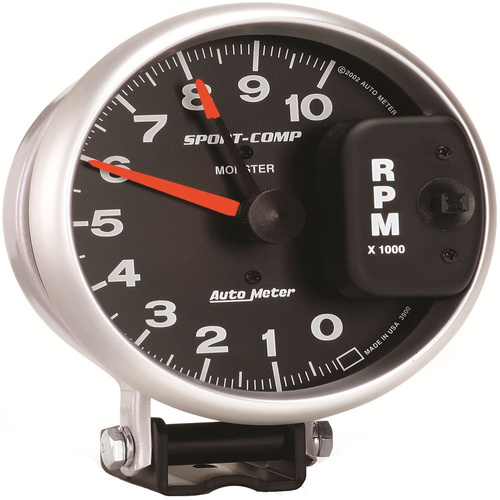 Autometer Gauge, Sport-Comp, Tachometer, 5 in., 0-10K RPM, Pedestal w/ INT. Shift-Lite, Analog, Each