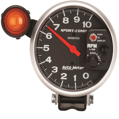 Autometer Gauge, Sport-Comp, Tachometer, 5 in., 0-10K RPM, Pedestal w/ EXT. Shift-Lite, Analog, Each