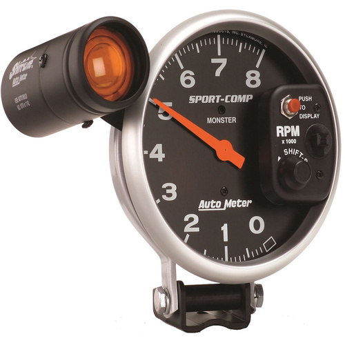 Autometer Gauge, Sport-Comp, Tachometer, 5 in, 0-8K RPM, Pedestal w/ EXT. Shift-Lite, Each