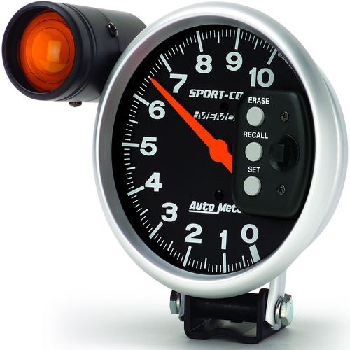 Autometer Gauge, Sport-Comp, Tachometer, 5 in, 0-10K RPM, Pedestal w/ EXT. Shift-Lite & Memory, Analog, Each