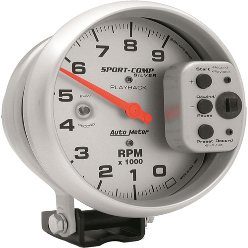 Autometer Gauge, Ultra-Lite, Tachometer, 5 in., 0-9k RPM, Pedestal w/ RPM Playback, Analog, Each