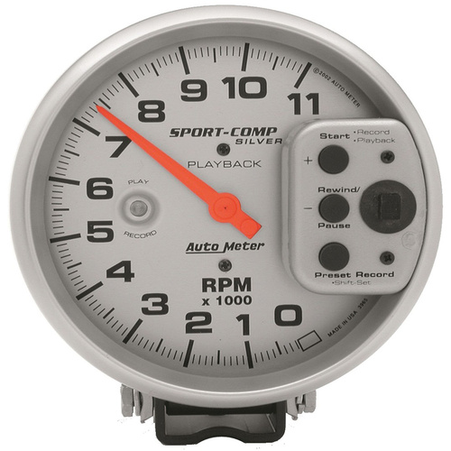 Autometer Gauge, Ultra-Lite, Tachometer, 5 in., 0-11k RPM, Pedestal w/ RPM Playback, Analog, Each