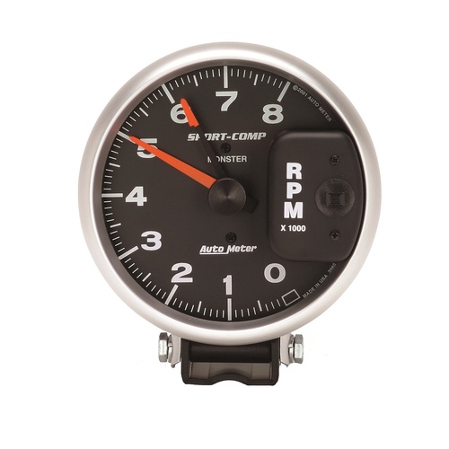 Autometer Gauge, Sport-Comp, Tachometer, 5 in., 0-8K RPM, Pedestal w/ Red LINE, Analog, Each