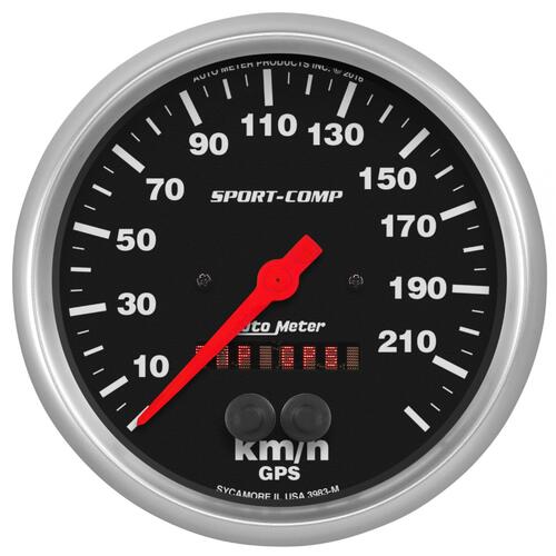 Autometer Gauges, Sport-Comp GPS Speedometer, 0-225 kph, 5 in., Analog, Black Face, Silver Bezel, Electrical, Each