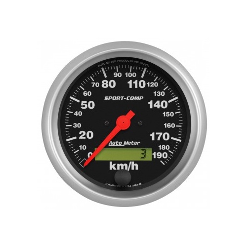 Autometer Gauge, Sport-Comp, Speedometer, 3 3/8 inch, 190km/h, Electric Programmable w/ LCD Odometer, Each