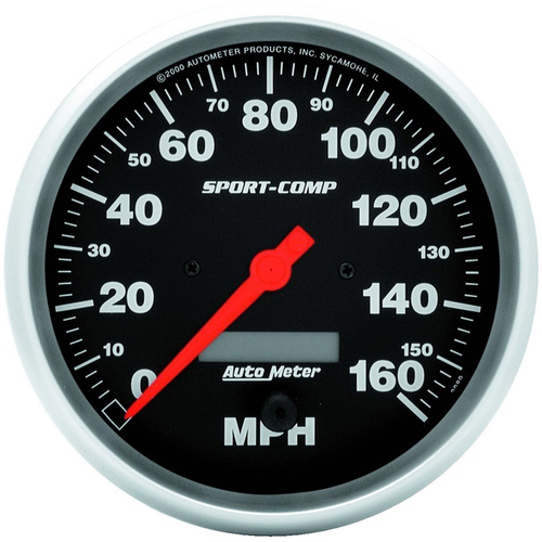Autometer Gauge, Sport-Comp, Speedometer, 5 in., 160mph, Electric Programmable w/ LCD Odometer, Analog, Each