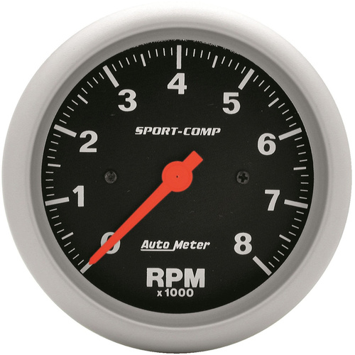 Autometer Gauge, Sport-Comp, Tachometer, 3 3/8 in., 0-8K RPM, In-Dash, Each