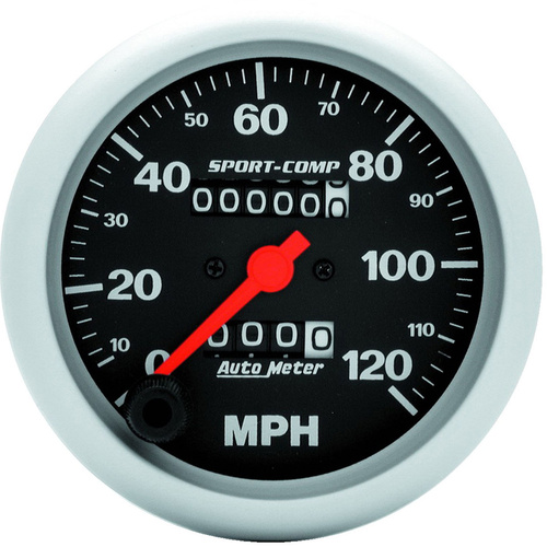Autometer Gauge, Sport-Comp, Speedometer, 3 3/8 in., 120mph, Mechanical, Analog, Each