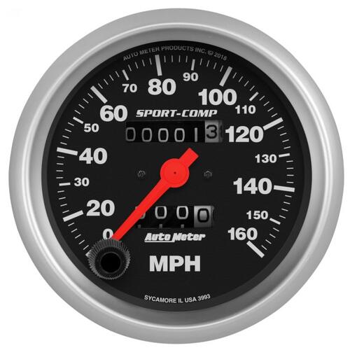 Autometer Gauge, Speedometer, 3 3/8", 160Mph, Mechanical, Sport-Comp, Sport-Comp