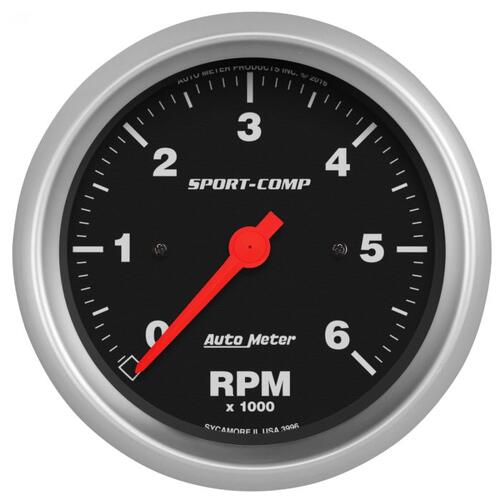 Autometer Gauge, Tachometer, 3 3/8", 6K Rpm, In-Dash, Sport-Comp, Sport-Comp