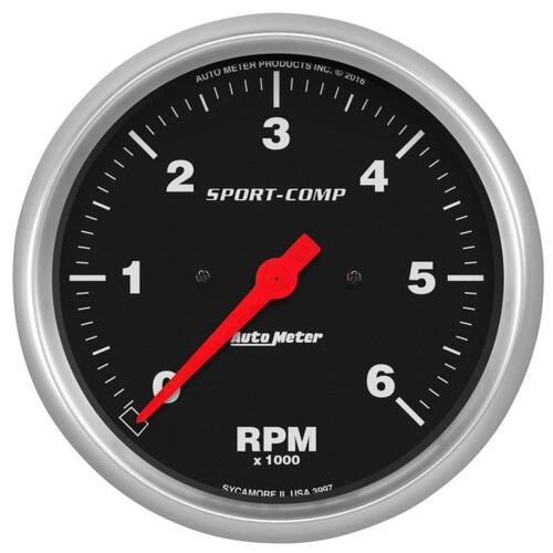 Autometer Gauge, Tachometer, 5", 6K Rpm, In-Dash, Sport-Comp, Sport-Comp