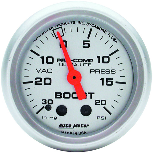 Autometer Gauge, Ultra-Lite, Vacuum/Boost, 2 1/16 in, 30 in. Hg/20psi, Mechanical, Each