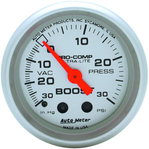 Autometer Gauge, Ultra-Lite, Vacuum/Boost, 2 1/16 in., 30 in. Hg/30psi, Mechanical, Analog, Each