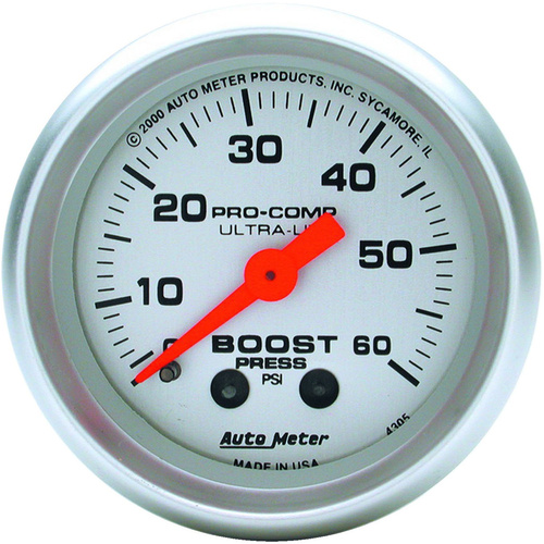 Autometer Gauge, Ultra-Lite, Boost, 2 1/16 in., 60psi, Mechanical, Analog, Each