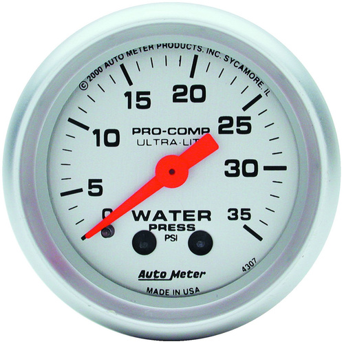 Autometer Gauge, Ultra-Lite, Water Pressure, 2 1/16 in., 35psi, Mechanical, Analog, Each