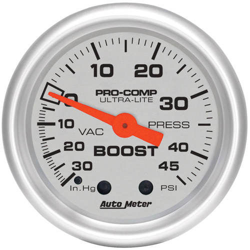 Autometer Gauge, Ultra-Lite, Vacuum/Boost, 2 1/16 in., 30 in. Hg/45psi, Mechanical, Analog, Each