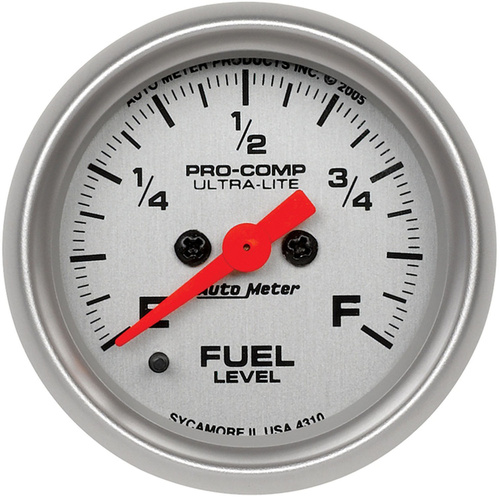 Autometer Gauge, Ultra-Lite, Fuel Level, 2 1/16 in., 0-280 Ohms Programmable, Analog, Each