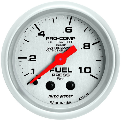 Autometer Gauge, Ultra-Lite, Fuel Pressure, 2 1/16 in, 1.0BAR, Mechanical, Each