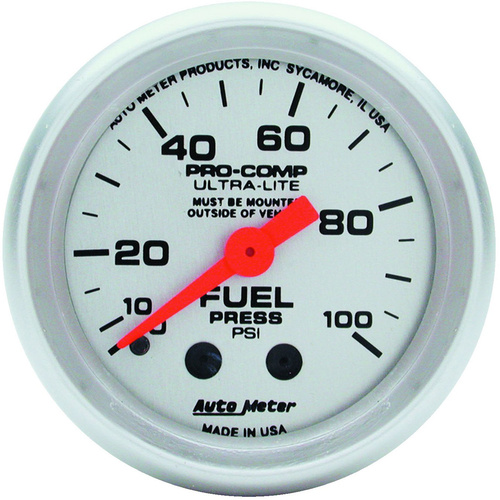 Autometer Gauge, Ultra-Lite, Fuel Pressure, 2 1/16 in., 100psi, Mechanical, Analog, Each
