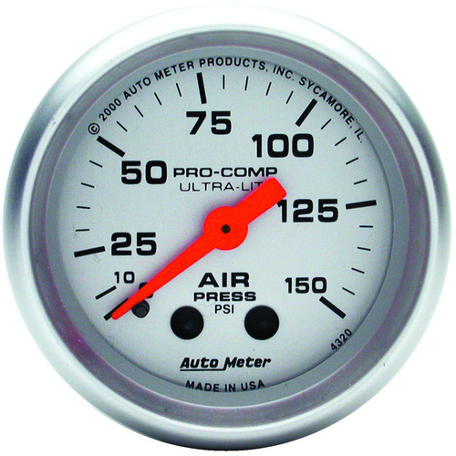Autometer Gauge, Ultra-Lite, Air Pressure, 2 1/16 in., 150psi, Mechanical, Analog, Each