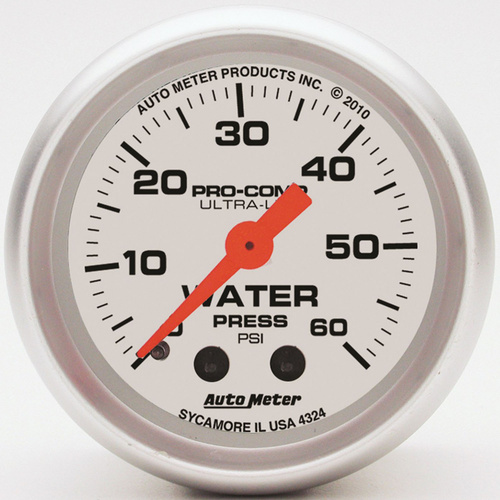 Autometer Gauge, Ultra-Lite, Water Pressure, 2 1/16 in., 60psi, Mechanical, Each