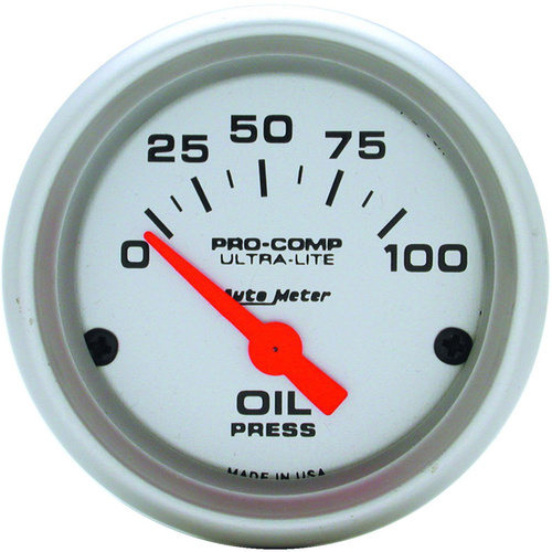 Autometer Gauge, Ultra-Lite, Oil Pressure, 2 1/16 in, 100psi, Electrical, Each