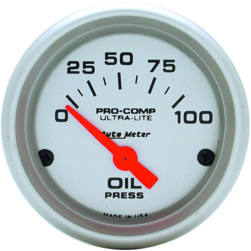 Autometer Gauge, Ultra-Lite, Oil Pressure, 2 1/16 in., 100psi, Electrical, Each