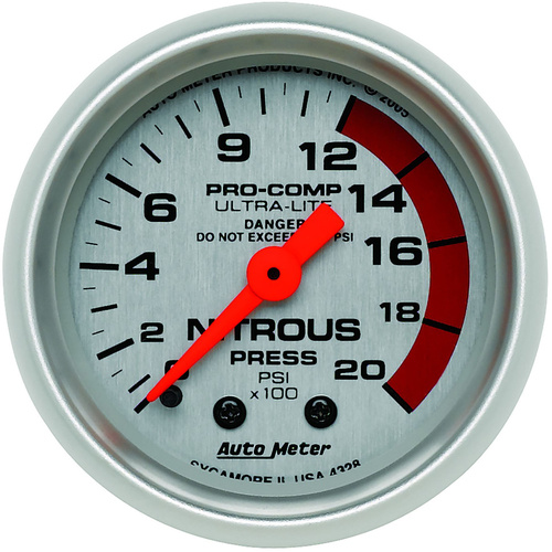 Autometer Gauge, Ultra-Lite, Nitrous Pressure, 2 1/16 in., 2000psi, Mechanical, Analog, Each