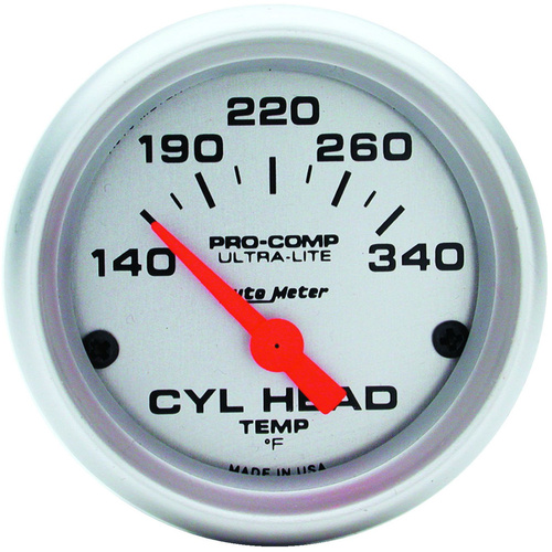 Autometer Gauge, Ultra-Lite, CYLINDER HEAD Temperature, 2 1/16 in., 140-340 Degrees F, Electrical,