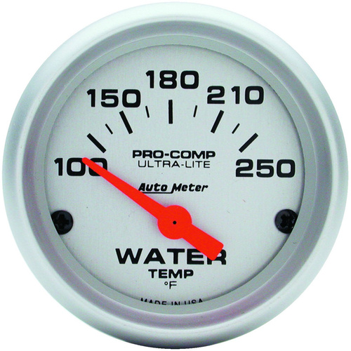 Autometer Gauge, Ultra-Lite, Water Temperature, 2 1/16 in., 100-250 Degrees F, Electrical, Each