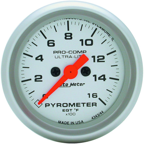 Autometer Gauge, Ultra-Lite, Pyrometer (EGT), 2 1/16 in., 1600 Degrees F, Digital Stepper Motor, Analog, Each