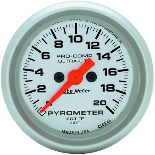 Autometer Gauge, Ultra-Lite, Pyrometer (EGT), 2 1/16 in., 2000 Degrees F, Digital Stepper Motor, Analog, Each