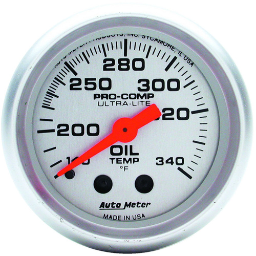 Autometer Gauge, Ultra-Lite, OIL TANK Temperature, 2 1/16 in., 140-340 Degrees F, Mechanical,
