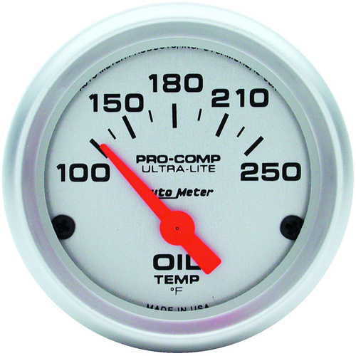 Autometer Gauge, Ultra-Lite, Oil Temperature, 2 1/16 in., 100-250 Degrees F, Electrical, Analog, Each