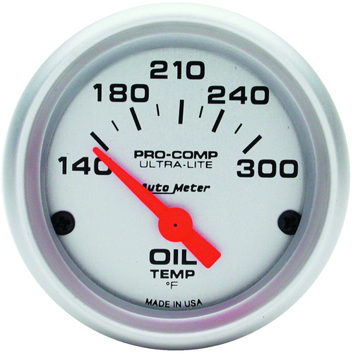 Autometer Gauge, Ultra-Lite, Oil Temperature, 2 1/16 in, 140-300 Degrees F, Electrical, Analog, Each