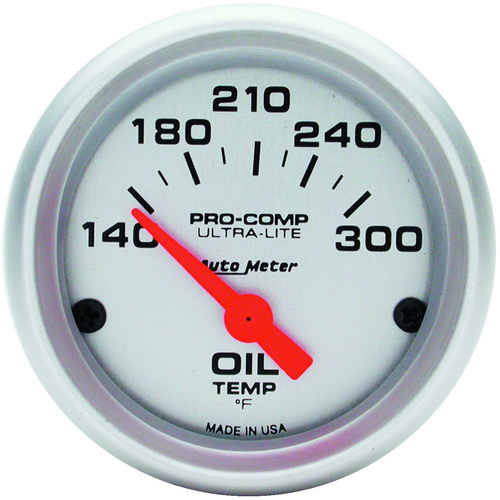 Autometer Gauge, Ultra-Lite, Oil Temperature, 2 1/16 in., 140-300 Degrees F, Electrical, Analog, Each