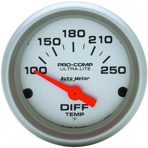 Autometer Gauge, Ultra-Lite, Differential Temperature, 2 1/16 in, 100-250 Degrees F, Electrical, Analog, Each