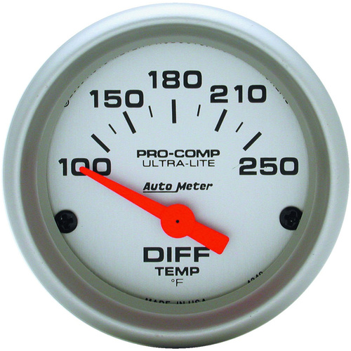 Autometer Gauge, Ultra-Lite, Differential Temperature, 2 1/16 in., 100-250 Degrees F, Electrical, Analog, Each