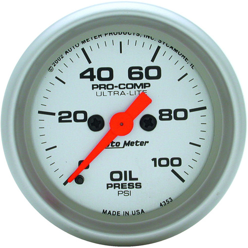 Autometer Gauge, Ultra-Lite, Oil Pressure 0-100 psi 2 1/16 in. Analog Electrical, Each
