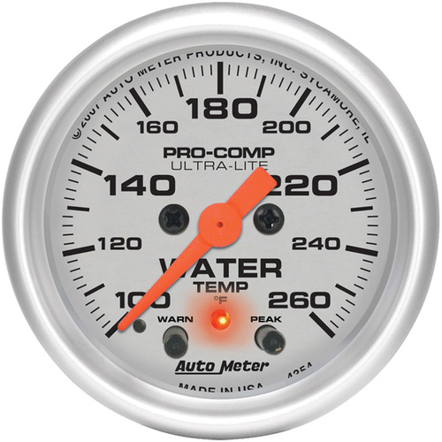 Autometer Gauge, Ultra-Lite, Water Temperature, 2 1/16 in., 260 Degrees F, Digital Stepper Motor W/Pack & Warn, Analog, Each
