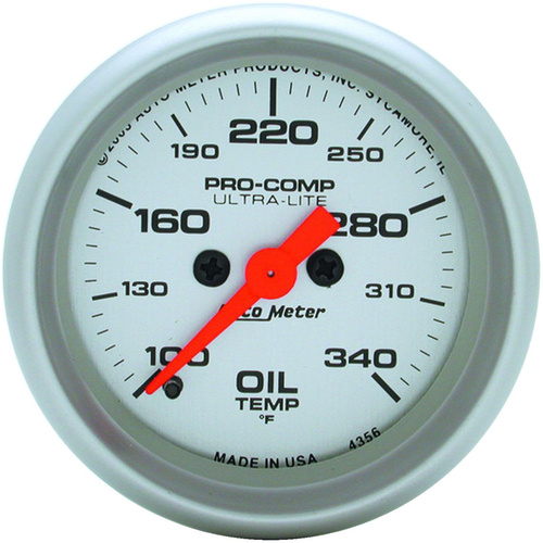 Autometer Gauge, Ultra-Lite, Oil Temperature 100-340 Degrees F 2 1/16 in. Analog Electrical Each, Each