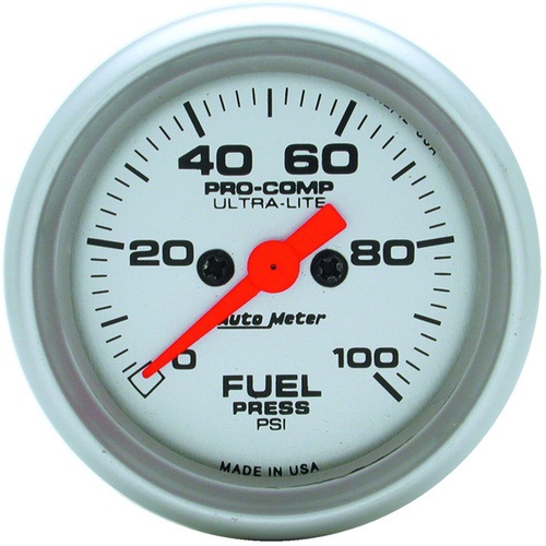 Autometer Gauge, Ultra-Lite, Fuel Pressure 0-100 psi 2 1/16 in. Analog Electrical Each, Each