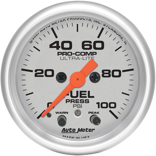 Autometer Gauge, Ultra-Lite, Fuel Pressure, 2 1/16 in., 100psi, Digital Stepper Motor W/Peak & Warn, Analog, Each