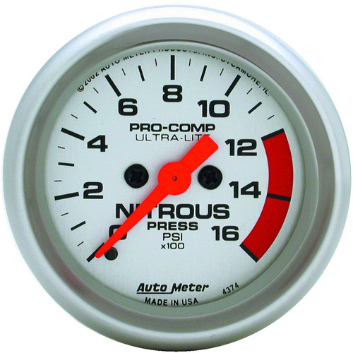 Autometer Gauge, Ultra-Lite, Nitrous Pressure, 2 1/16 in., 1600psi, Digital Stepper Motor, Analog, Each