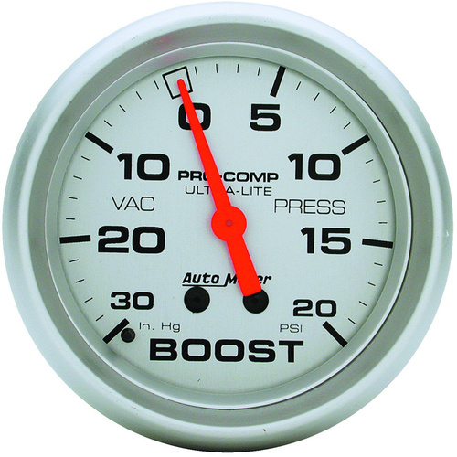 Autometer Gauge, Ultra-Lite, Vacuum/Boost, 2 5/8 in, 30 in. Hg/20psi, Mechanical, Analog, Each